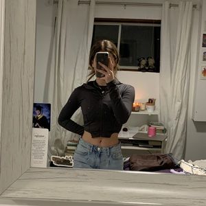 Cropped athletic zip up sweater
